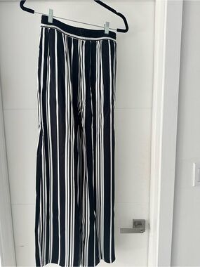 L'AGENCE Black and White Vertical Stripe Straight Leg Pants